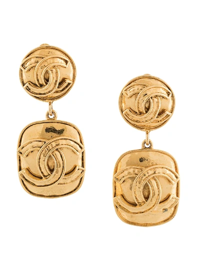 Pre-owned Chanel 1994 Cc Drop Earrings In Gold