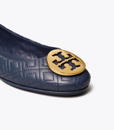 Shop Tory Burch Minnie Travel Ballet Flat, Quilted Leather In Ink Navy/gold