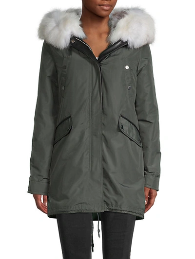 Shop Nicole Benisti Belleville Reversible Fox Fur-lined Parka In Military White