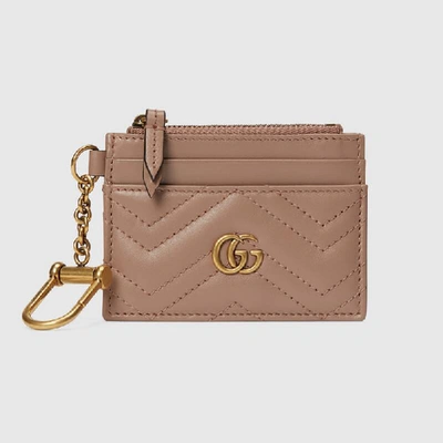 Shop Gucci Gg Marmont Keychain Wallet In Dusty Pink Leather