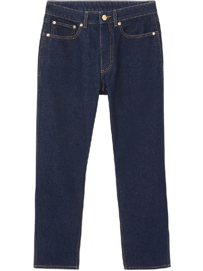 Shop Burberry Monogram Motif Cropped Jeans In Blue