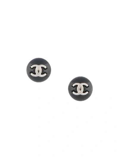Pre-owned Chanel 2006 Cc Button Earrings In Black