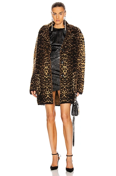 Shop Saint Laurent Leopard Jacket In Noir & Camel & Marron