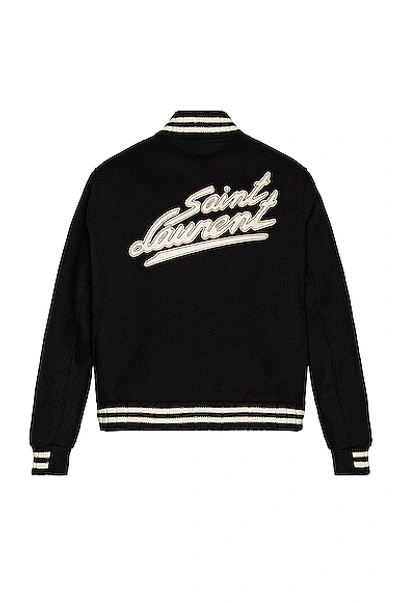 Saint Laurent Teddy Logo Patch Wool Blend Bomber Jacket In Black
