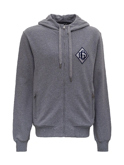 Shop Dolce & Gabbana Zip-up Hoodie With Monogram Patch In Grey