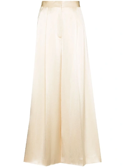 Shop Loewe Wide Leg Pleated Trousers In Neutrals