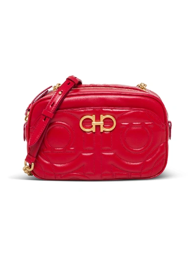 Shop Ferragamo Camera Case Shoulder Bag In Gancino Leather In Red
