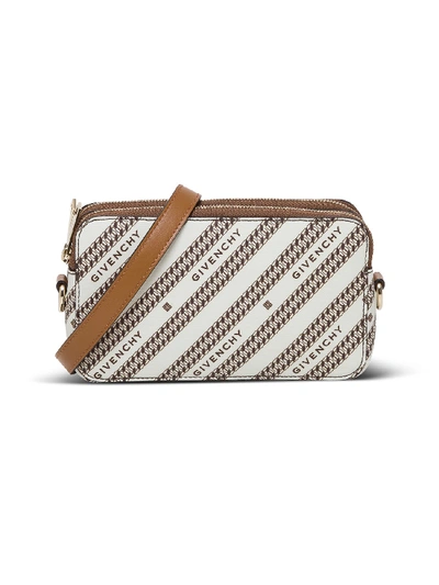 Shop Givenchy Logo Stripe Crossbody Bag In Beige