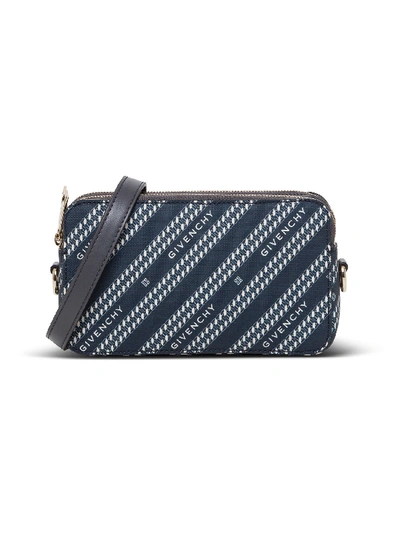 Shop Givenchy Logo Stripe Crossbody Bag In Blu
