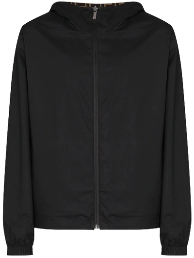 Shop Fendi Reversible Logo Print Jacket In Black