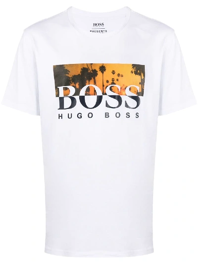 Shop Hugo Boss Logo Print Cotton T-shirt In White