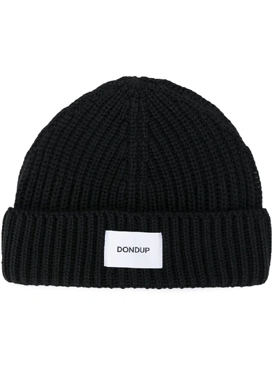 Dondup Logo-patch Ribbed-knit Beanie In Black