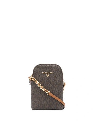 Shop Michael Michael Kors Small Logo-print Crossbody Bag In Brown