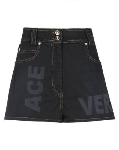 Shop Versace Denim Shorts In Black
