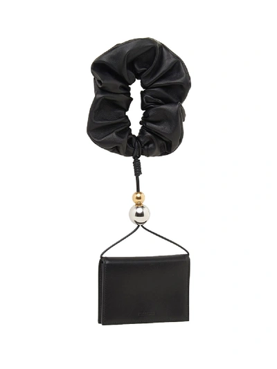 Shop Jil Sander Black Leather Scrunchie Wallet