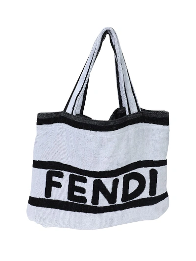 Shop Fendi Black And White Logo Towel Tote Bag