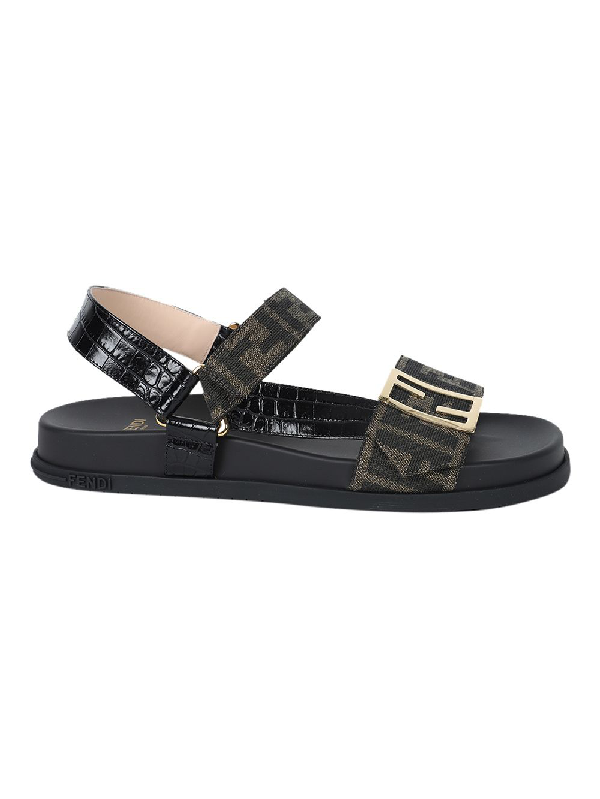 fendi logo canvas flat sandals