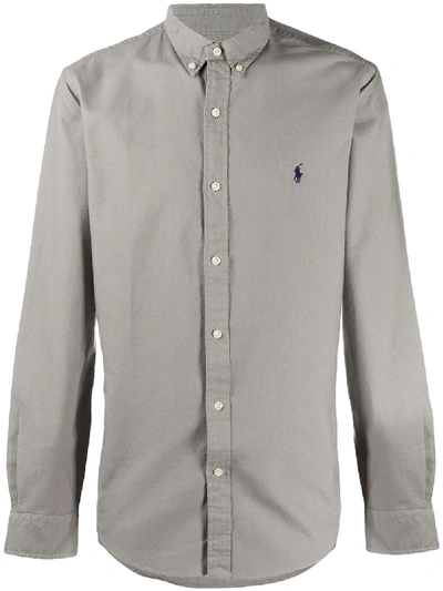 Shop Polo Ralph Lauren Embroidered-logo Shirt In Grey