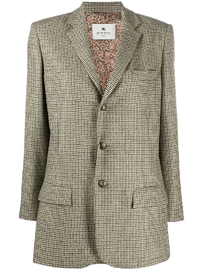 Shop Etro Houndstooth-pattern Single Breasted Blazer In Neutrals