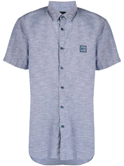 Shop Hugo Boss Shortsleeved Shirt With Logo Patch In Blue