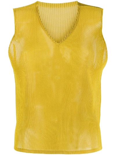 Shop Issey Miyake Pleated Mesh Tank Top In Yellow