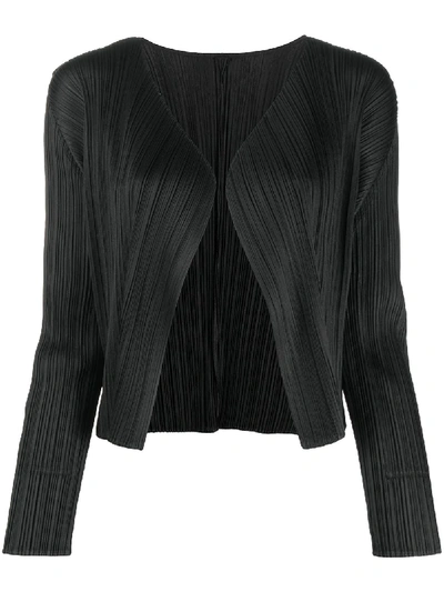 Shop Issey Miyake Open Front Pleated Jacket In Black