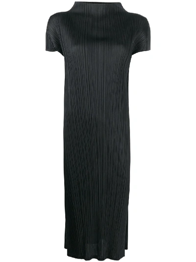 Shop Issey Miyake Funnel-neck Pleated Midi Dress In Black