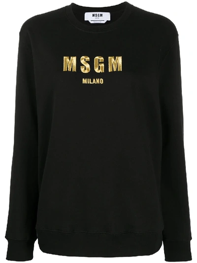 Shop Msgm Logo Print Cotton Sweatshirt In Black