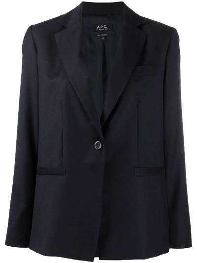 Shop Apc Single-buttoned Tailored Blazer In Blue