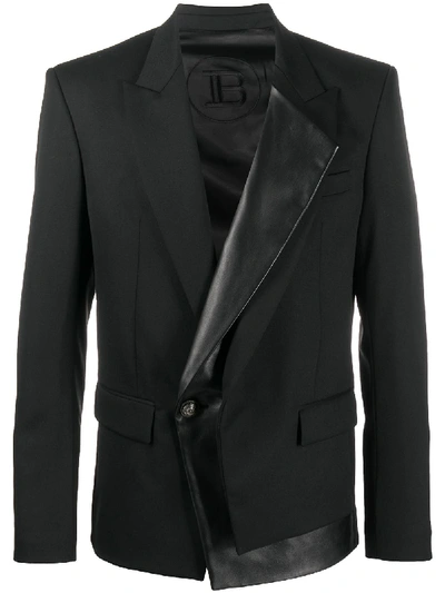 Shop Balmain Leather Lapel Blazer In Black