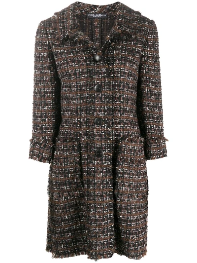 Shop Dolce & Gabbana Tweed Mid-length Coat In Brown