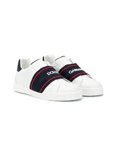 Shop Dolce & Gabbana Teen Panel Detail Slip-on Sneakers In White