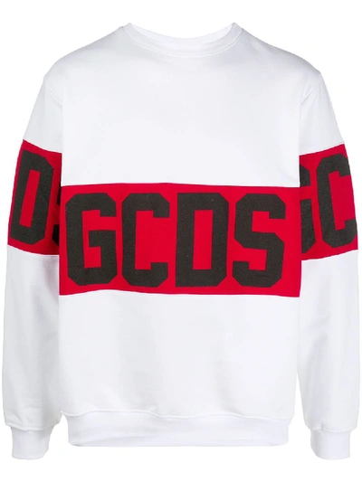 Gcds White Band Logo Sweatshirt In White