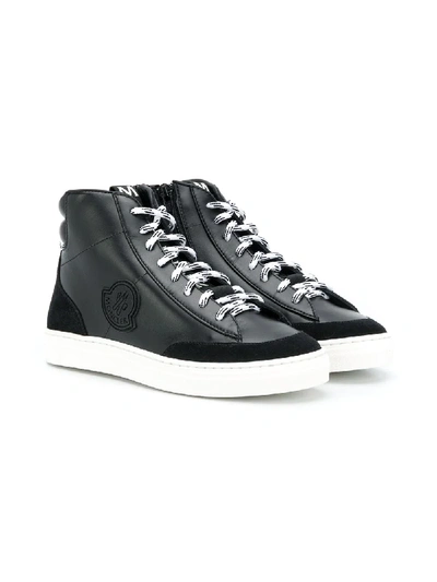 Shop Moncler Lace-up Leather Trainers In Black