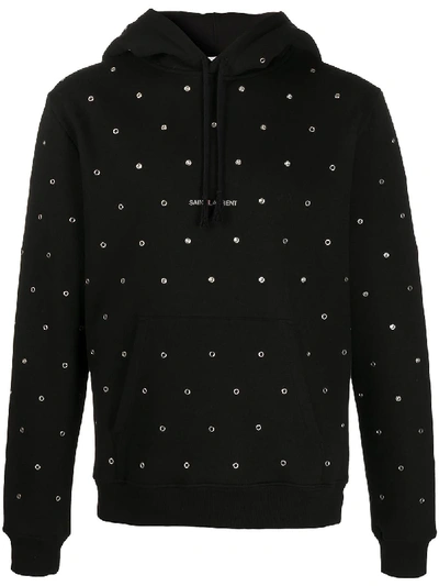 Shop Saint Laurent Eyelet Detail Hoodie In Black