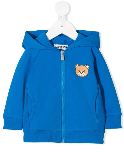 Shop Moschino Teddy Bear Logo Hoodie In Blue