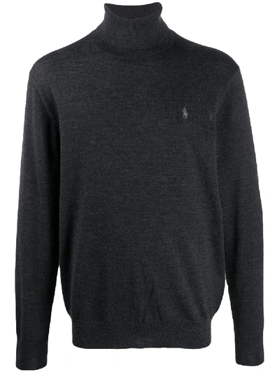 Shop Polo Ralph Lauren Logo-embroidered Roll Neck Sweater In Grey