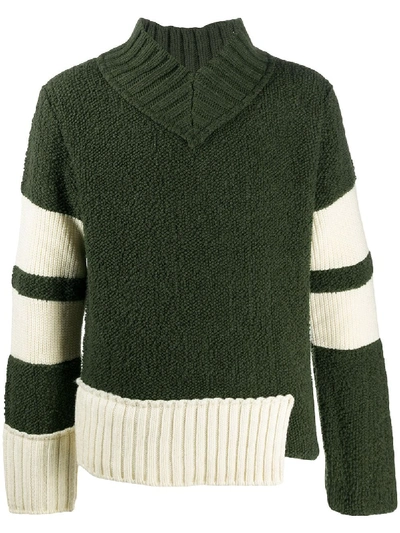 Shop Sacai Contrast-panel Sweater In Green