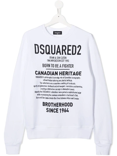 Shop Dsquared2 Teen Logo-print Crew-neck Sweatshirt In White