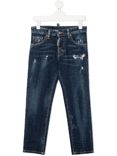 Shop Dsquared2 Distressed-effect Straight-leg Jeans In Blue