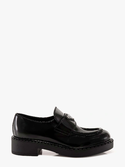 Prada Logo Leather Loafers In Black
