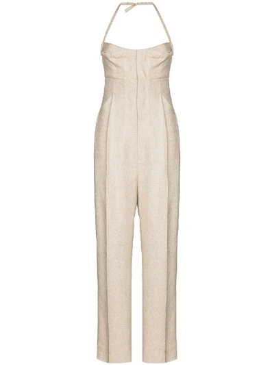 Shop Jacquemus Loya Wide Leg Jumpsuit In Neutrals