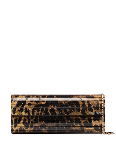Shop Jimmy Choo Brown Sweetie Glittery Leopard Print Clutch Bag In Black