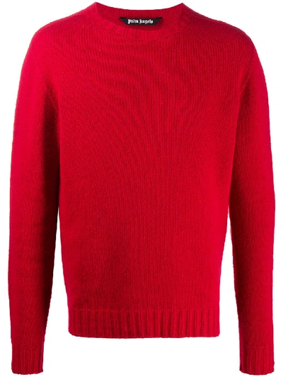 Shop Palm Angels Logo-motif Crew-neck Jumper In Red