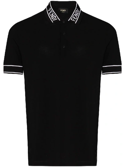 Shop Fendi Jacquard Logo Polo Shirt In Black