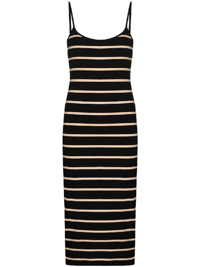Shop Ninety Percent Striped Ribbed Organic Cotton-blend Dress In Black
