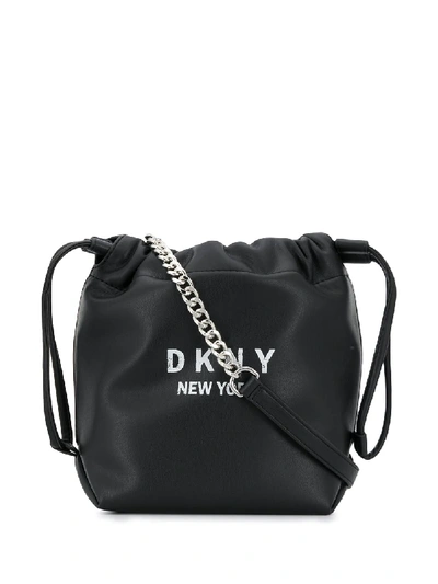 Shop Dkny Logo Print Shoulder Bag In Black