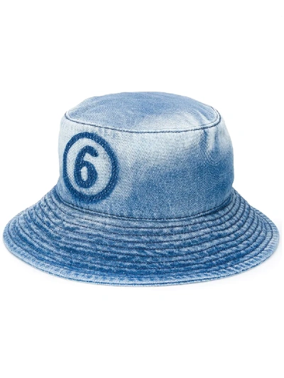 Shop Mm6 Maison Margiela Logo Denim Bucket Hat In Blue