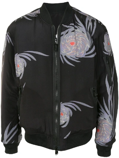 Undercover Floral-print Zip-up Bomber Jacket In Black