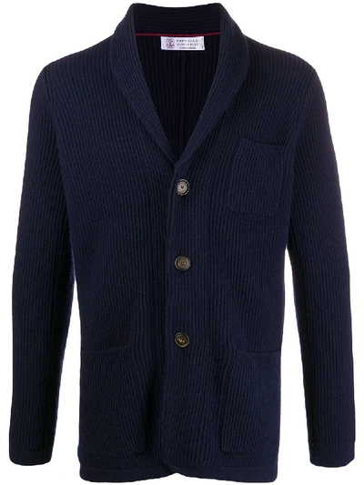 Shop Brunello Cucinelli Ribbed Buttoned Cardigan In Blue